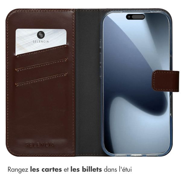Selencia Étui portefeuille en cuir véritable Apple iPhone 17 Pro - Marron