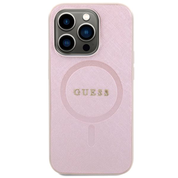 Guess Coque arrière Saffiano MagSafe Apple iPhone 15 Pro - Rose