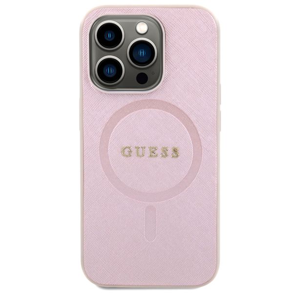 Guess Coque arrière Saffiano MagSafe iPhone 15 Pro - Rose