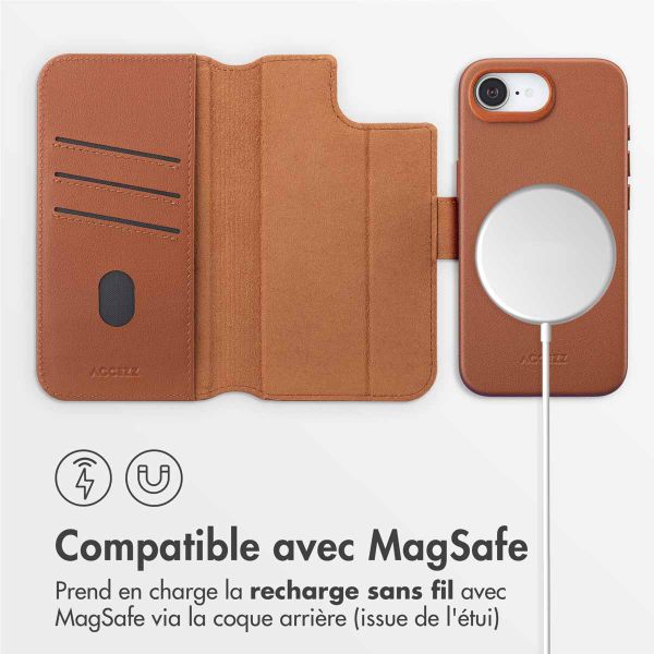 Accezz Étui de télephone portefeuille en cuir 2-en-1 avec MagSafe Apple iPhone 16e - Sienna Brown