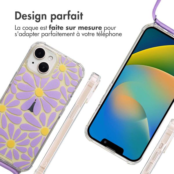 imoshion Coque Design avec cordon Apple iPhone 15 - Tropical Violet Flowers Connect
