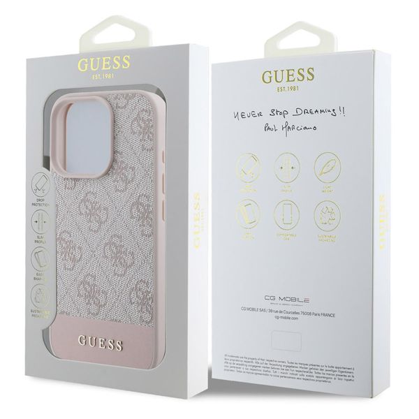Guess Coque arrière Bottom Stripe 4G Apple iPhone 16 Pro Max - Rose