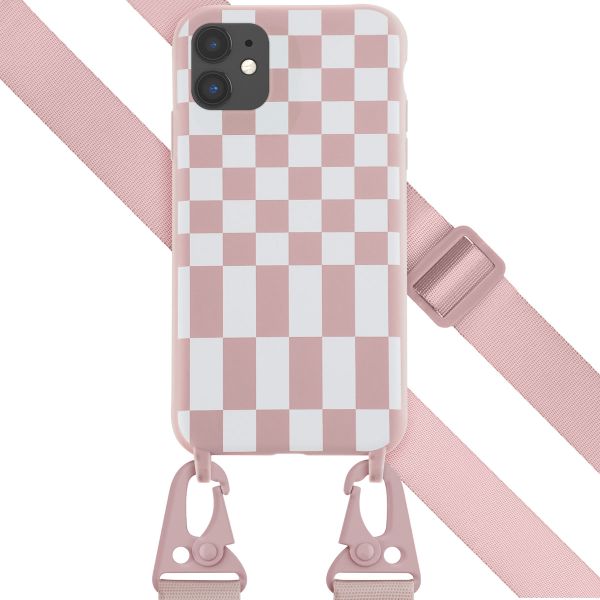 Selencia ﻿Coque design en silicone avec cordon amovible iPhone 11 - Irregular Check Sand Pink