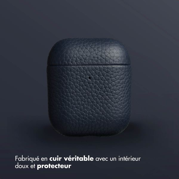 Accezz Coque en Cuir véritable Apple AirPods 1 / 2 - Bleu foncé