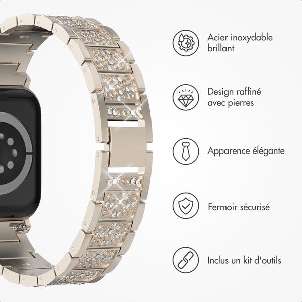 Selencia Bracelet à maillons scintillants Apple Watch Series 1 t/m 9 / SE (38/40/41 mm) | Series 10 / 11 (42 mm) - Champagne Gold