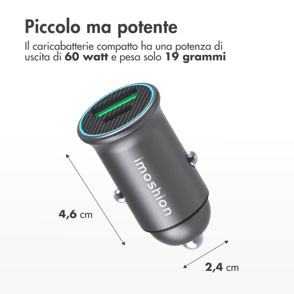 imoshion ﻿Mini chargeur de voiture - 2 ports - USB-A Quick Charge - USB-C Power Delivery - 60 Watts - Noir