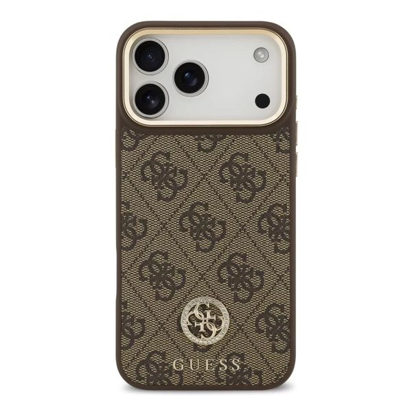 Guess Coque arrière en cuir avec logo Strass classique et MagSafe Apple iPhone 17 Pro Max - Marron