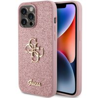 Guess Coque 4G Metal Logo Glitter Backcover iPhone 15 Pro Max - Rose