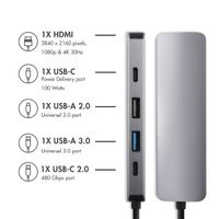 Accezz Hub USB-C 5-en-1 - 4K 30Hz Ultra HD - Charge de 100 watts - Station d'accueil