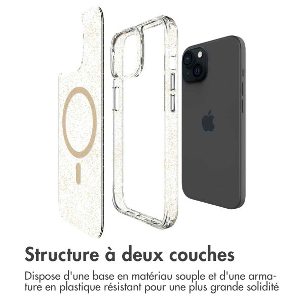 imoshion Coque arrière transparente Pailletée avec MagSafe Apple iPhone 15 - Doré