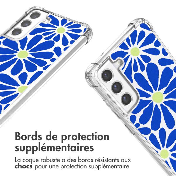 imoshion Coque Design avec cordon Samsung Galaxy S21 FE - Cobalt Blue Flowers Connect