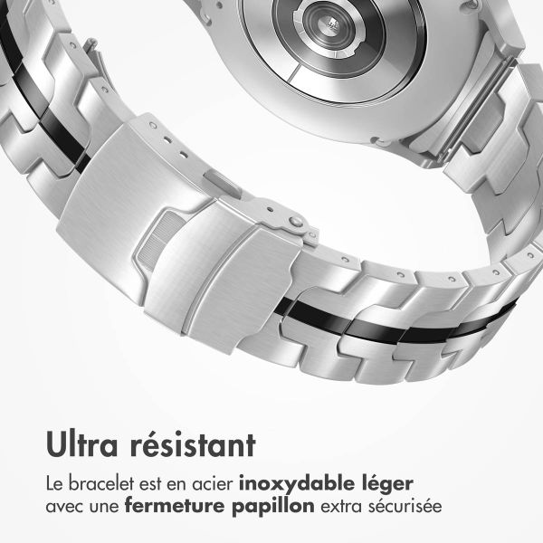Accezz Bracelet Steel Samsung Galaxy Watch 4 / 5 / 6 / 7 / FE (20 mm) - Zilver & Zwart / Silver & Black