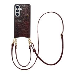 Selencia Coque de télephone Nova Croco avec cordon et porte-cartes Samsung Galaxy S26 - Choco Brown