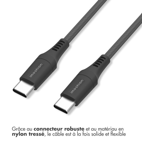 imoshion ﻿Mini chargeur de voiture - 2 ports - USB-A Quick Charge - USB-C Power Delivery - 60 Watts - Noir + Câble USB-C vers USB-C tressé - 1 mètre - Noir