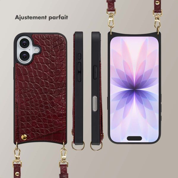 Selencia Coque de télephone Nova Croco avec cordon et porte-cartes Apple iPhone 17 - Burgundy