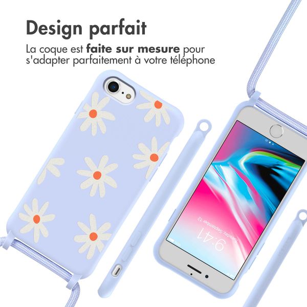 imoshion Coque design en silicone avec cordon iPhone SE (2022 / 2020) / 8 / 7 - Lila Flower Distance