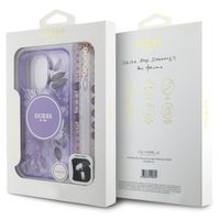 Guess MagSafe IML Flowers Case avec beads strap Apple iPhone 16 Pro - Purple