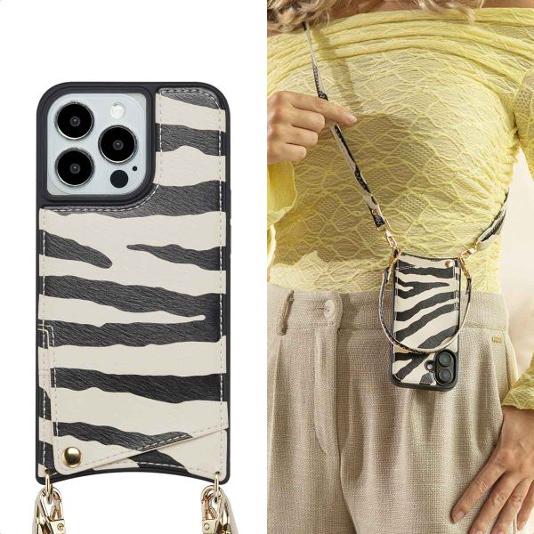 Selencia Coque de télephone Nova avec cordon et porte-cartes Apple iPhone 13 Pro - Zazzy Zebra