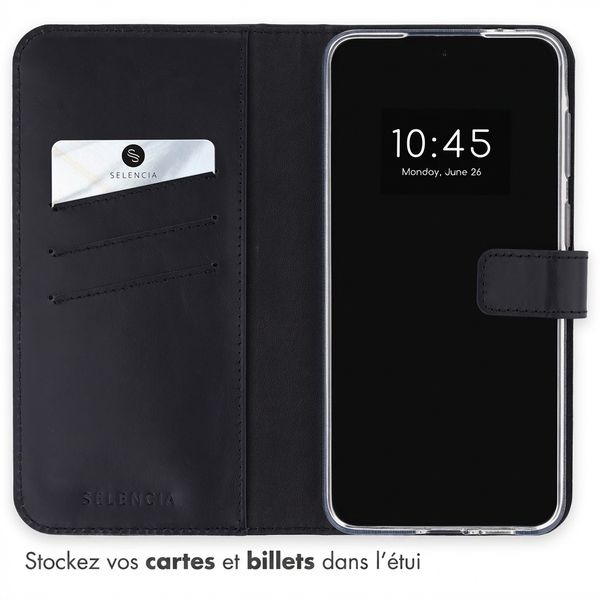 Selencia Étui portefeuille en cuir véritable Samsung Galaxy A37 (5G) - Noir