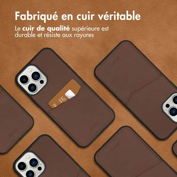 Accezz Coque en cuir de qualité supérieure avec fentes pour cartes Apple iPhone 13 Pro Max - Marron