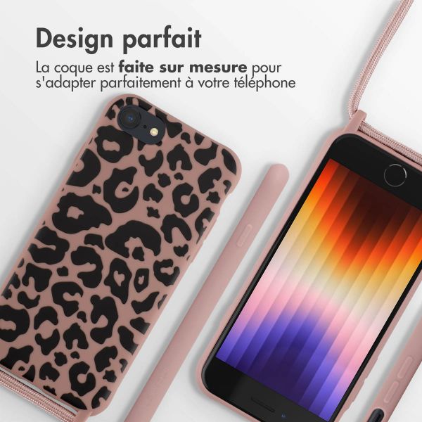 imoshion Coque design en silicone avec cordon Apple iPhone SE (2022 / 2020) / 8 / 7 - Animal Pink
