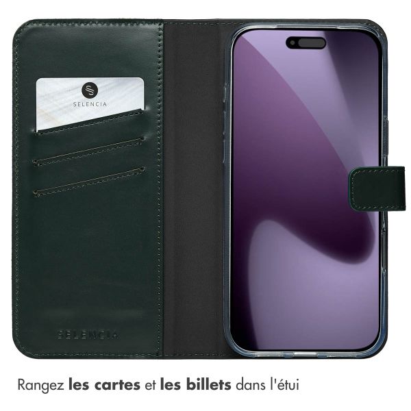 Selencia Étui portefeuille en cuir véritable Apple iPhone 17 Pro Max - Vert