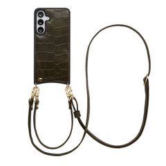Selencia Coque de télephone Nova Croco avec cordon et porte-cartes Samsung Galaxy S25 FE - Dark Olive