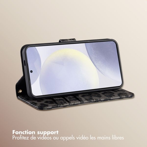 Selencia Étui de télephone portefeuille imprimé léopard Sabi Samsung Galaxy S24 / S25 - Midnight Black
