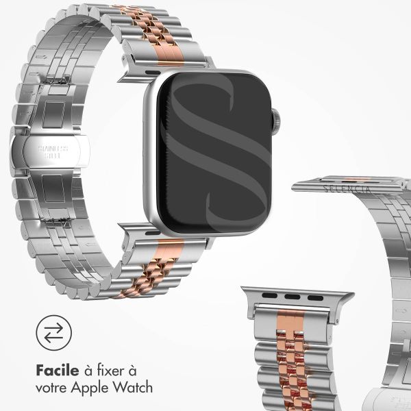 Selencia Bracelet Metallique Jubilee Apple Watch Series 1 á 9 / SE (38/40/41 mm) | Series 10 (42 mm) - Argent et Rose Dorée