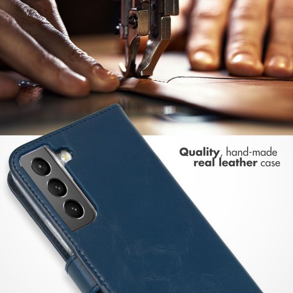 Selencia Étui portefeuille en cuir véritable Samsung Galaxy S22 - Bleu