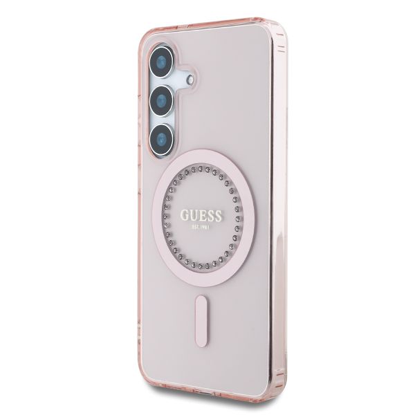 Guess Coque MagSafe IML avec strass Samsung Galaxy S25 - Rose