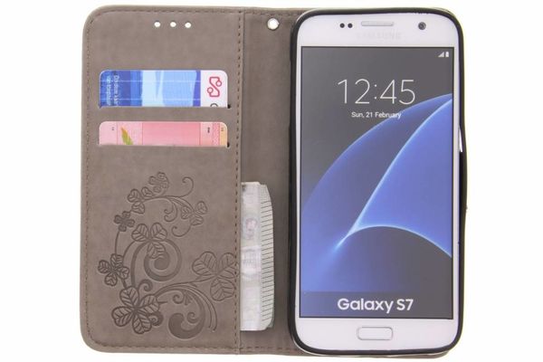 Etui de téléphone Fleurs de Trèfle Samsung Galaxy S7 - Gris