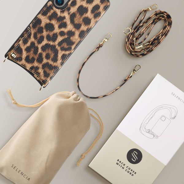 Selencia Coque arrière avec cordon et porte-cartes Nova Samsung Galaxy S24  - Leopard