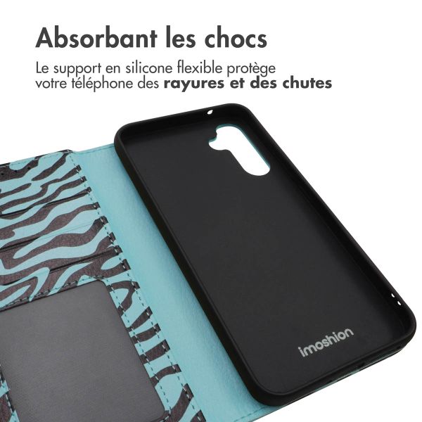 imoshion Étui de télephone portefeuille Design Samsung Galaxy A34 (5G) - Black Blue Stripes