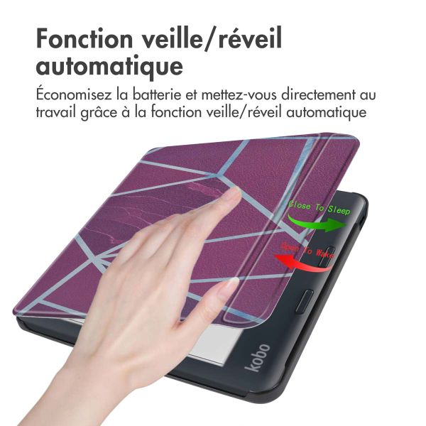 imoshion Design Slim Hard Sleepcover avec support Kobo Libra Colour - Bordeaux Graphic