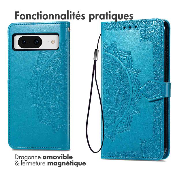 imoshion Etui de téléphone portefeuille Mandala Google Pixel 8 - Turquoise