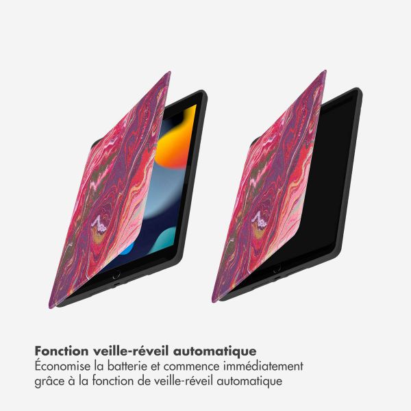 Selencia Coque tablette Vivid Apple iPad 9 (2021) 10.2 pouces / iPad 8 (2020) 10.2 pouces / iPad 7 (2019) 10.2 pouces - Marble Plum
