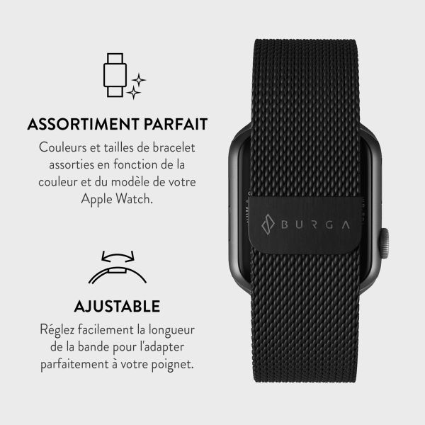 Burga Bracelet milanais Apple Watch Series 1 á 9 / SE (38/40/41 mm) | Series 10 (42 mm) - Noir