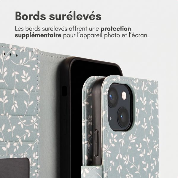 imoshion Étui de télephone portefeuille Design Apple iPhone 13 - Smoke Green Flowers