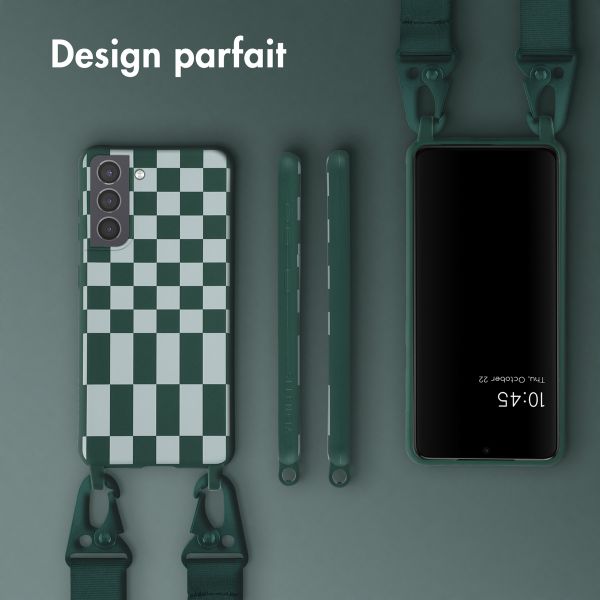 Selencia Coque design en silicone avec cordon amovible Samsung Galaxy S21 - Irregular Check Green