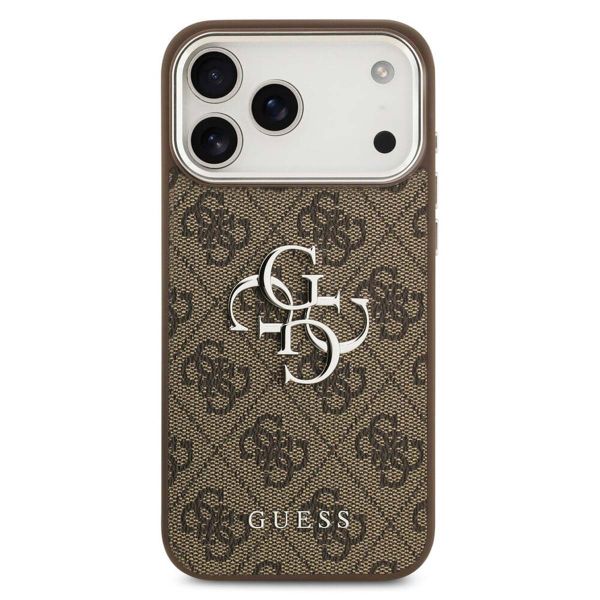 Guess Coque 4G Metal Logo Backcover Apple iPhone 17 Pro - Silver Edge - Brown