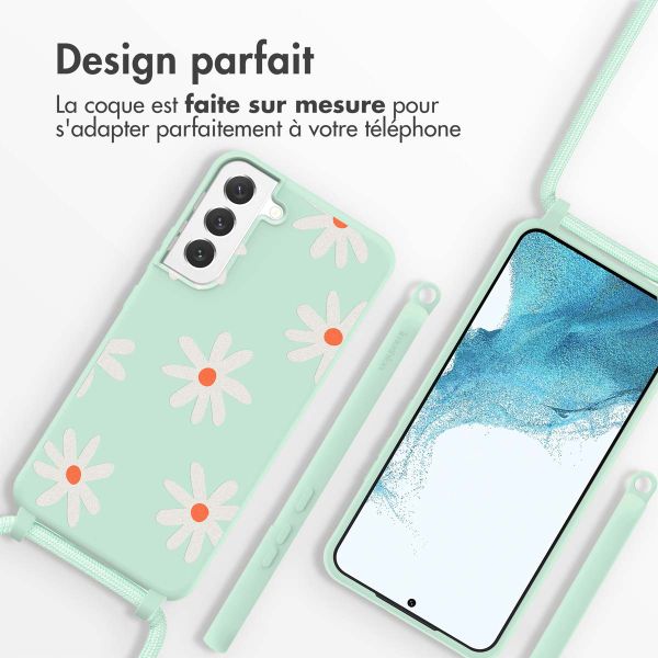 imoshion Coque design en silicone avec cordon Samsung Galaxy S22 - Green Flower Distance