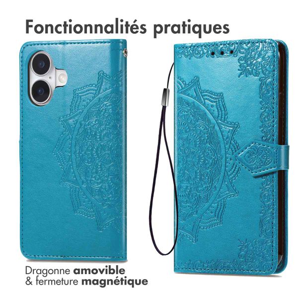 imoshion Etui de téléphone portefeuille Mandala iPhone 16 - Turquoise