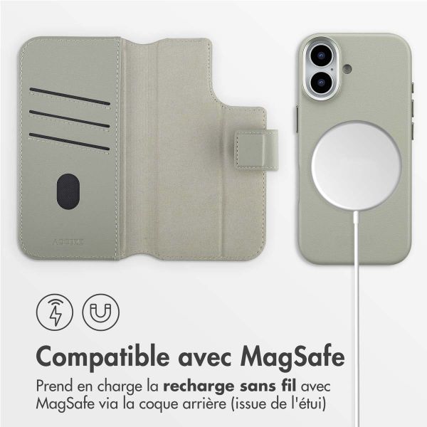 Accezz Étui de télephone portefeuille en cuir 2-en-1 avec MagSafe Apple iPhone 17 - Light Grey