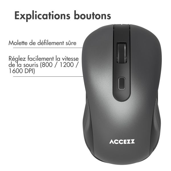 Accezz Souris sans fil - Bluetooth / Adaptateur USB-A - Gris