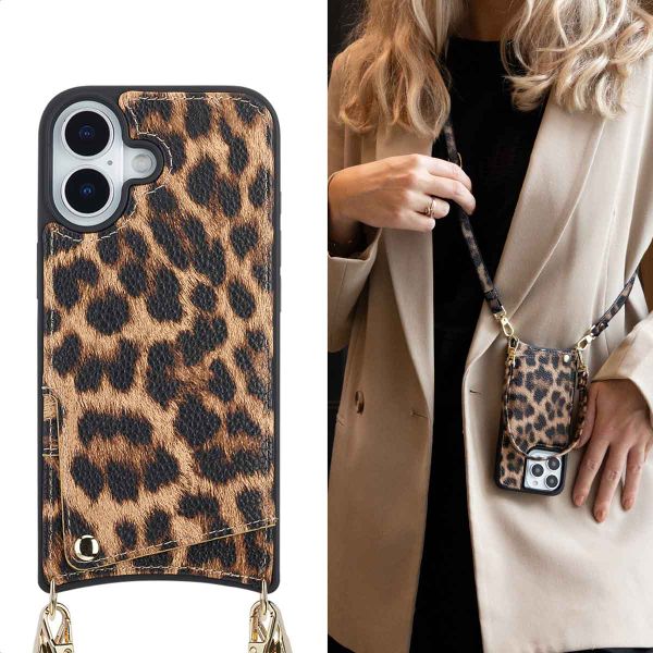 Selencia Coque de télephone Nova avec cordon et porte-cartes Apple iPhone 17 - Leopard