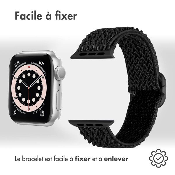 imoshion Bracelet en nylon élastique Apple Watch Series 1 t/m 9 / SE (38/40/41 mm) | Series 10 / 11 (42 mm) - Noir