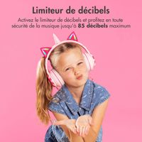 imoshion Casque sans fil pour enfants Unicorn LED Light - Limiteur de décibels - Avec câble AUX - Pink / Hot Pink