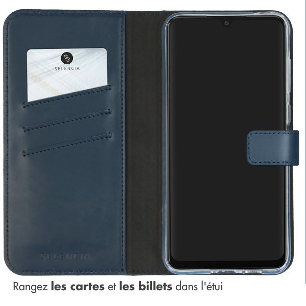 Selencia Étui portefeuille en cuir véritable Samsung Galaxy A55 - Bleu foncé