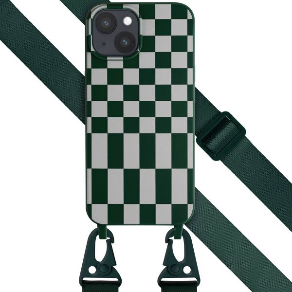 Selencia ﻿Coque design en silicone avec cordon amovible iPhone 15 - Irregular Check Green